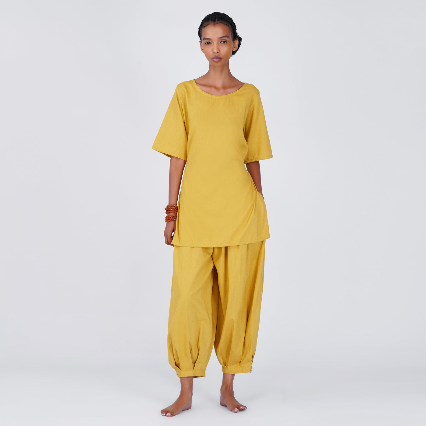 Women Cotton Yoga Pants and Yoga Top Set Yellow -Chakra — view 1