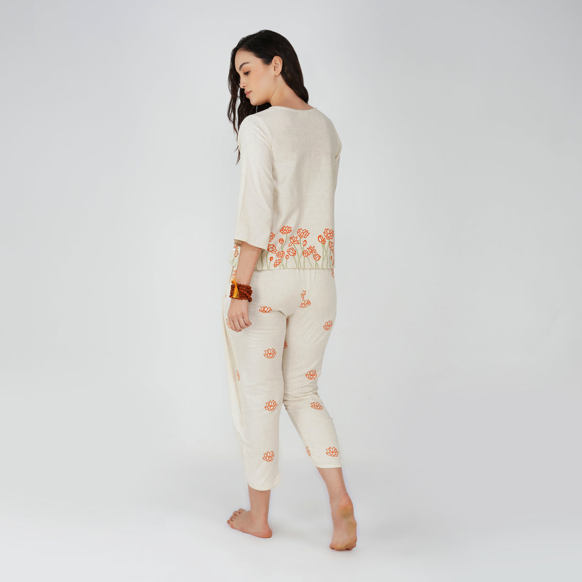 Women Cotton Hand Block Printed Yoga Pants and Yoga Top Set -Surya — view 2