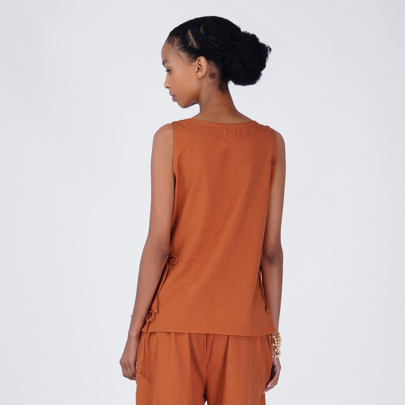 Sthira Yoga Top 100% Cotton Sleeveless Long Top with Side Ties for Comfortable Fit - Sienna — view 2