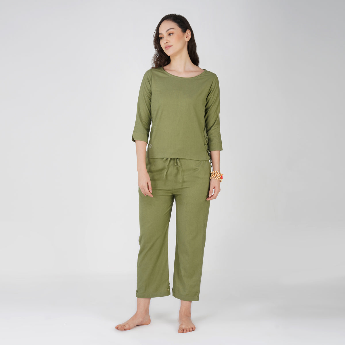 Women Cotton Yoga Pants and Yoga Top Set Green -Chandra — view 1