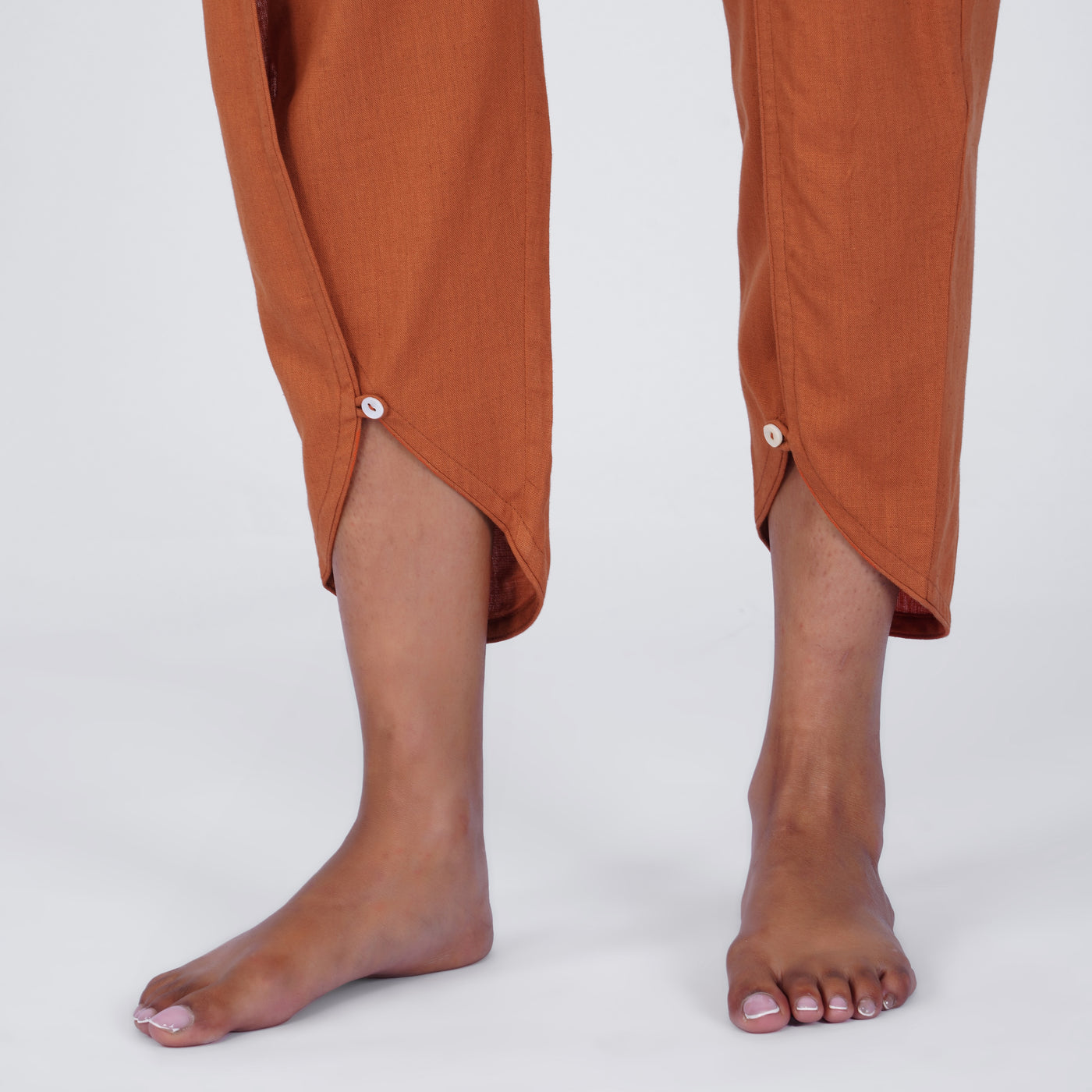 Surya Yoga Pants 100% Cotton Dhoti Pants Mid Waist Elasticised Back Tapered Fit with Buttons to Cinch at The Calf - Sienna — view 3