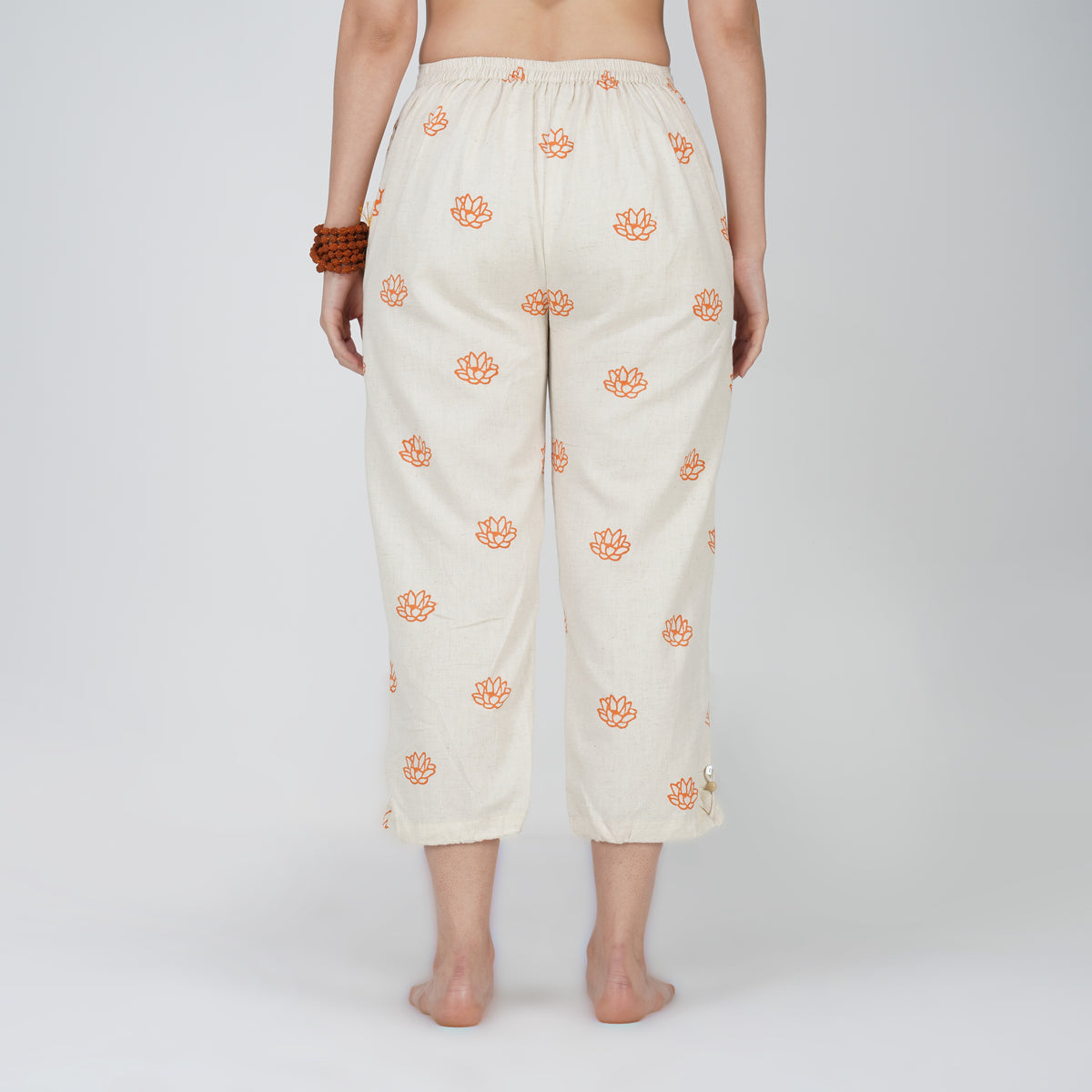 Women Cotton Hand Block Printed Yoga Pants with String pull -Ananda — view 2