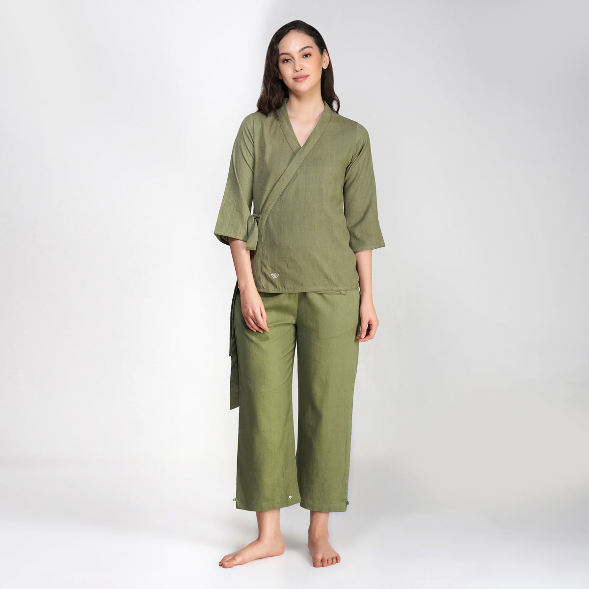 Women Cotton Yoga Pants and Yoga Top Set Green -Dharma — view 1