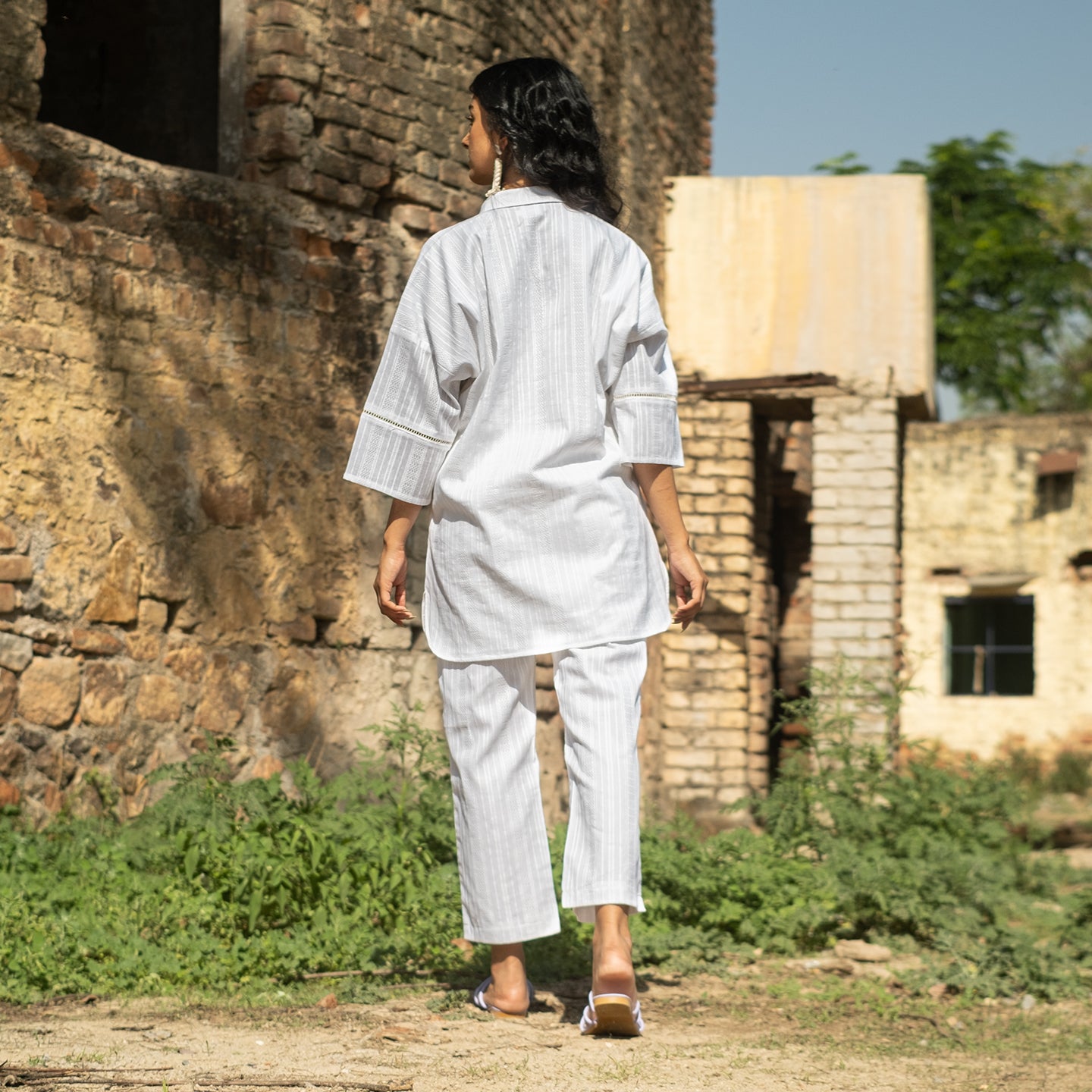 White oversized button down shirt style kurta