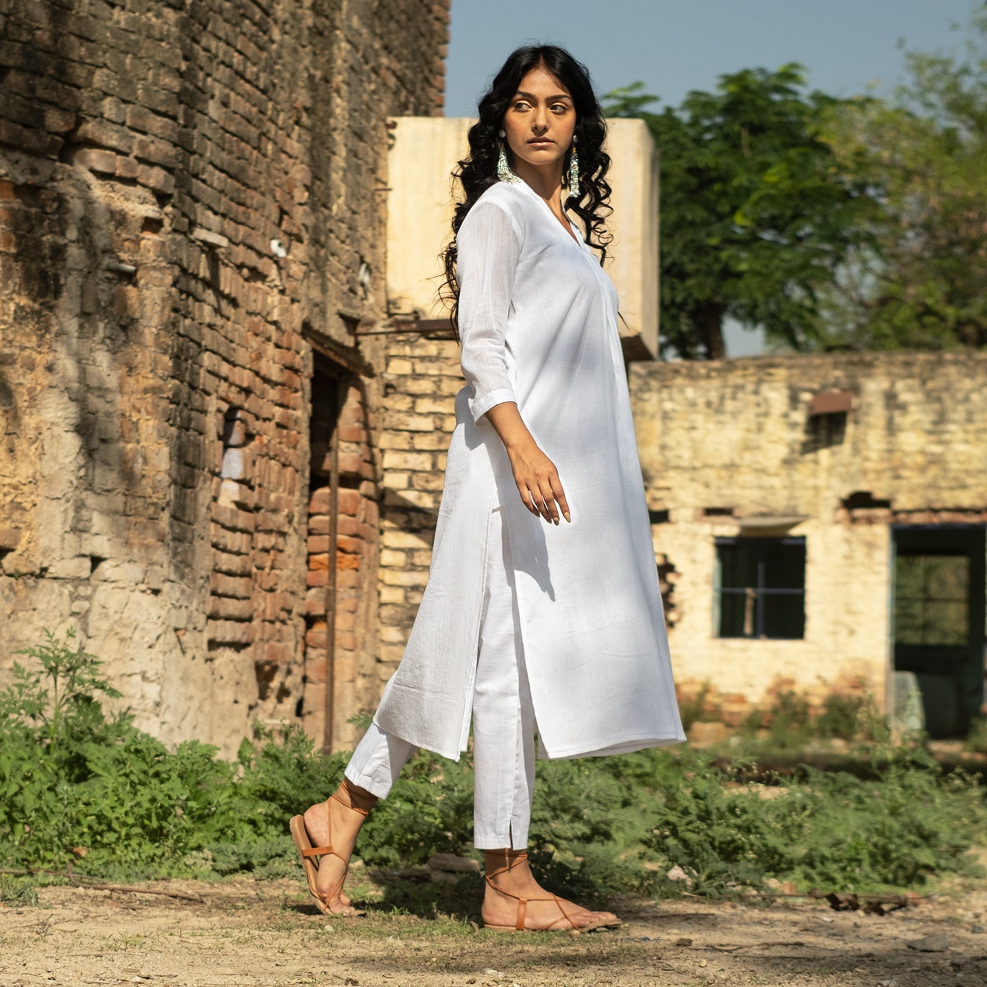 Wrinkled detailed kurta with front gathers