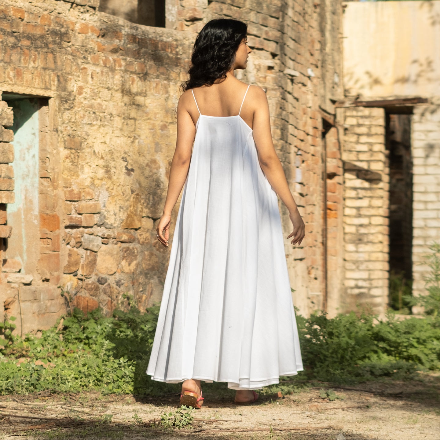 White Long flowy cotton dress with spaghetti straps