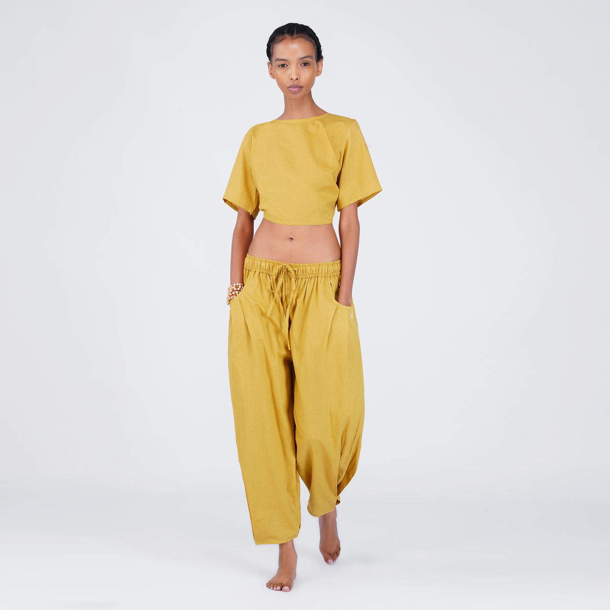 Women Cotton Yoga Pants and Yoga Top Yellow -Soma — view 1