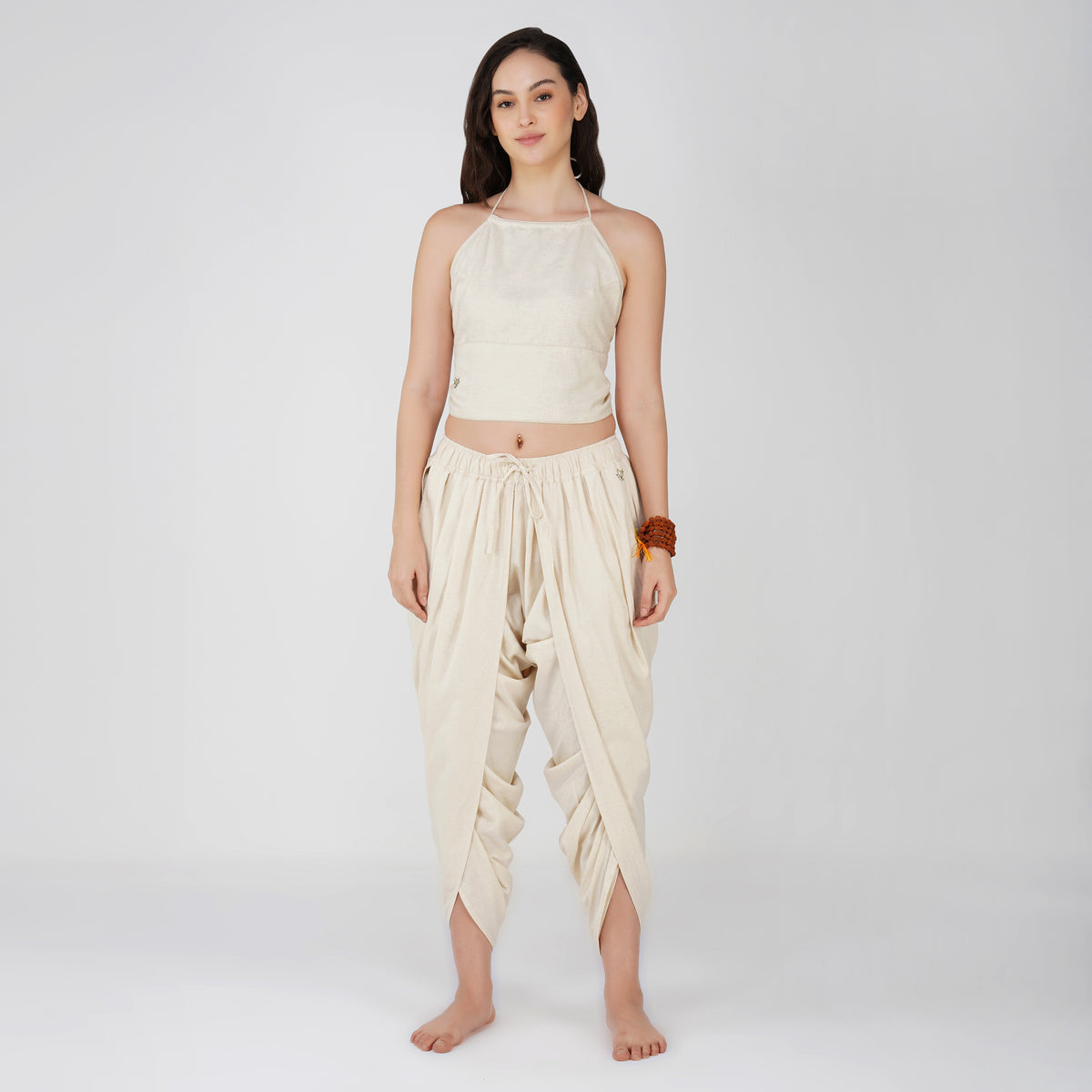 Women Cotton Yoga Pants and Yoga Top Set White -Akasha — view 1