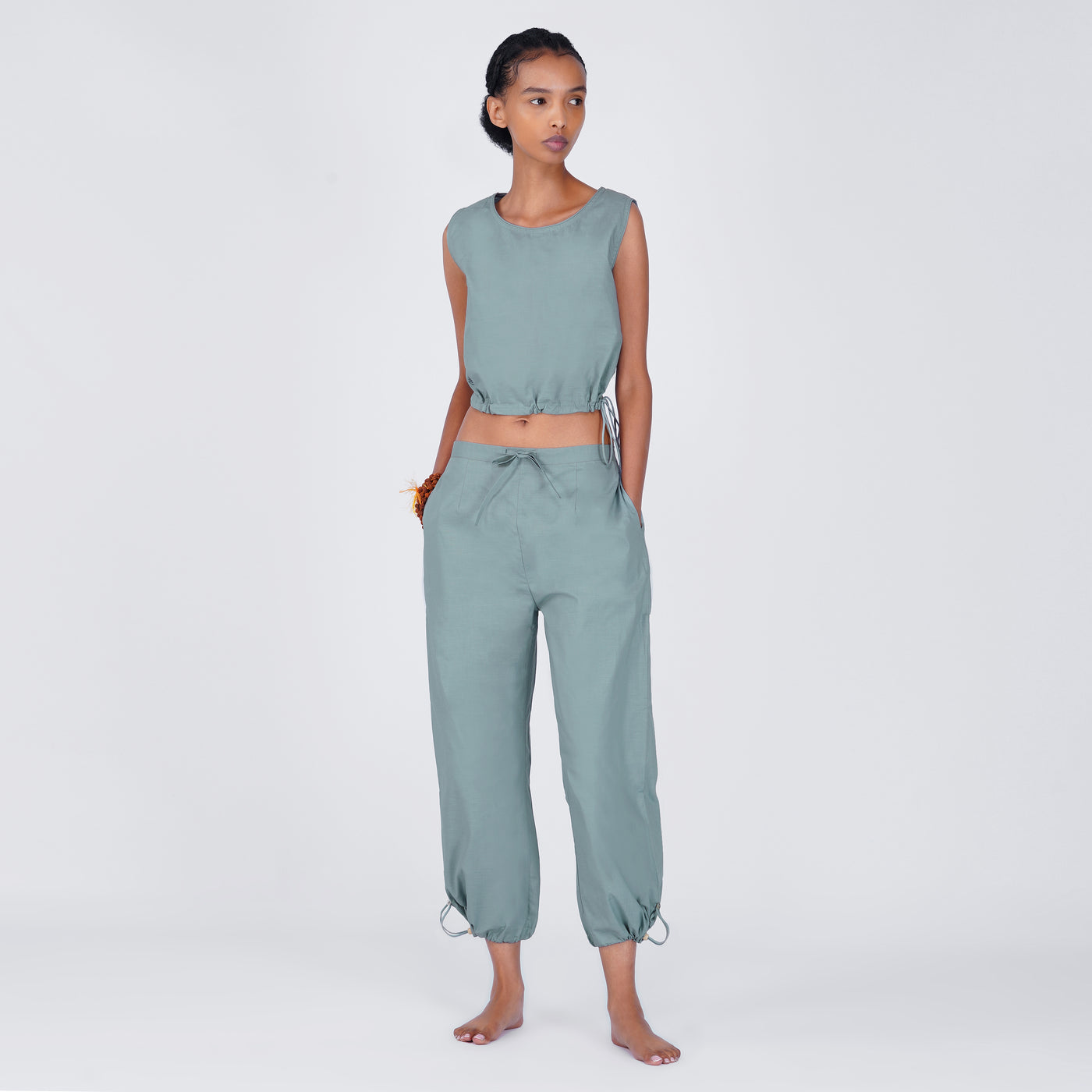 Women Cotton Yoga Pants and Yoga Top Set Grey -Ananda — view 1