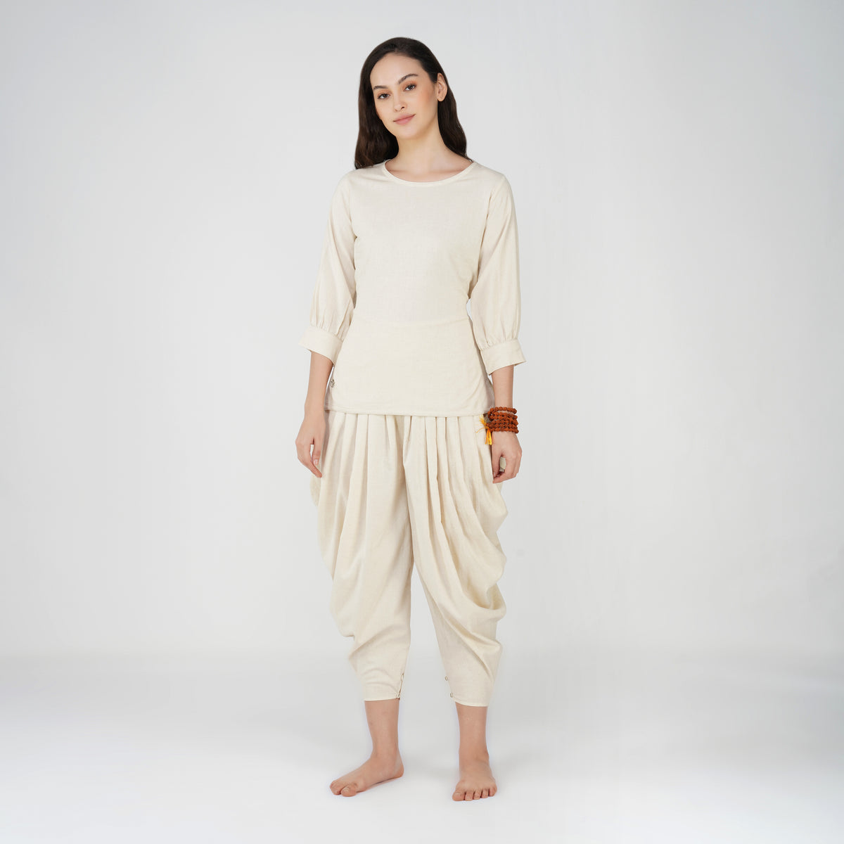 Women Cotton Yoga Pants and Yoga Top Set White -Buddhi — view 1