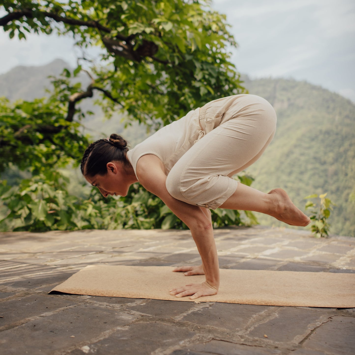 Women Cotton Yoga Pants with string pull -White -Ananda