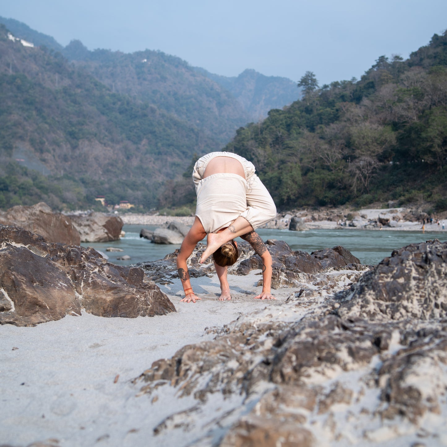 Women Cotton Yoga Pants with string pull -White -Ananda