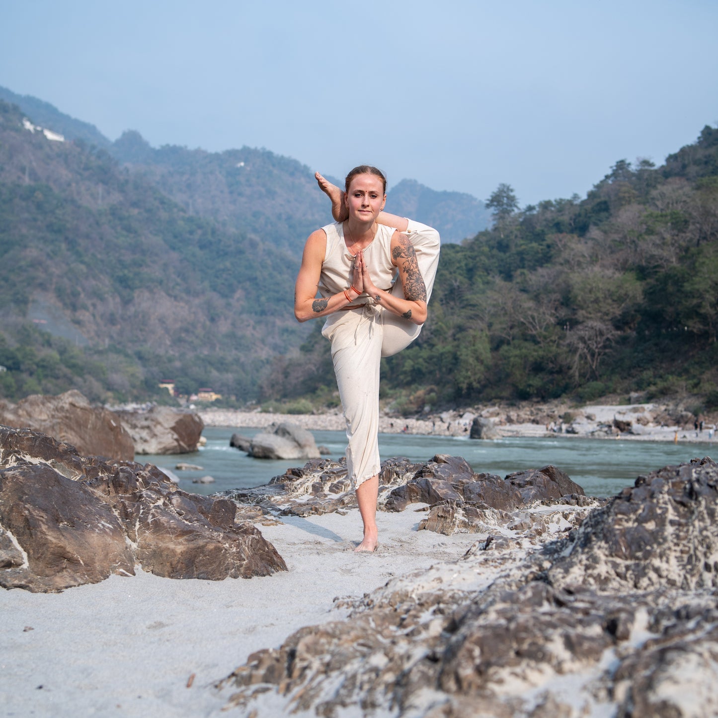 Women Cotton Yoga Pants with string pull -White -Ananda