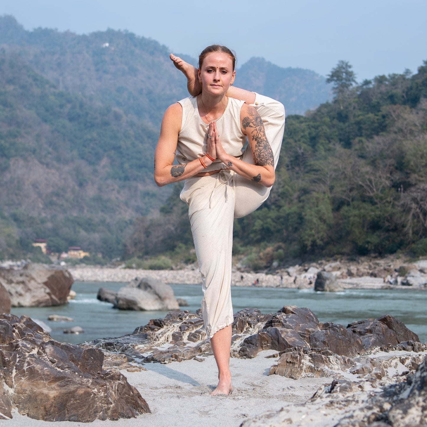 Women Cotton Yoga Pants and Yoga Top Set White -Ananda