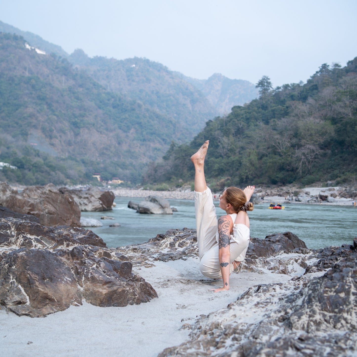 Women Cotton Yoga Pants with string pull -White -Ananda