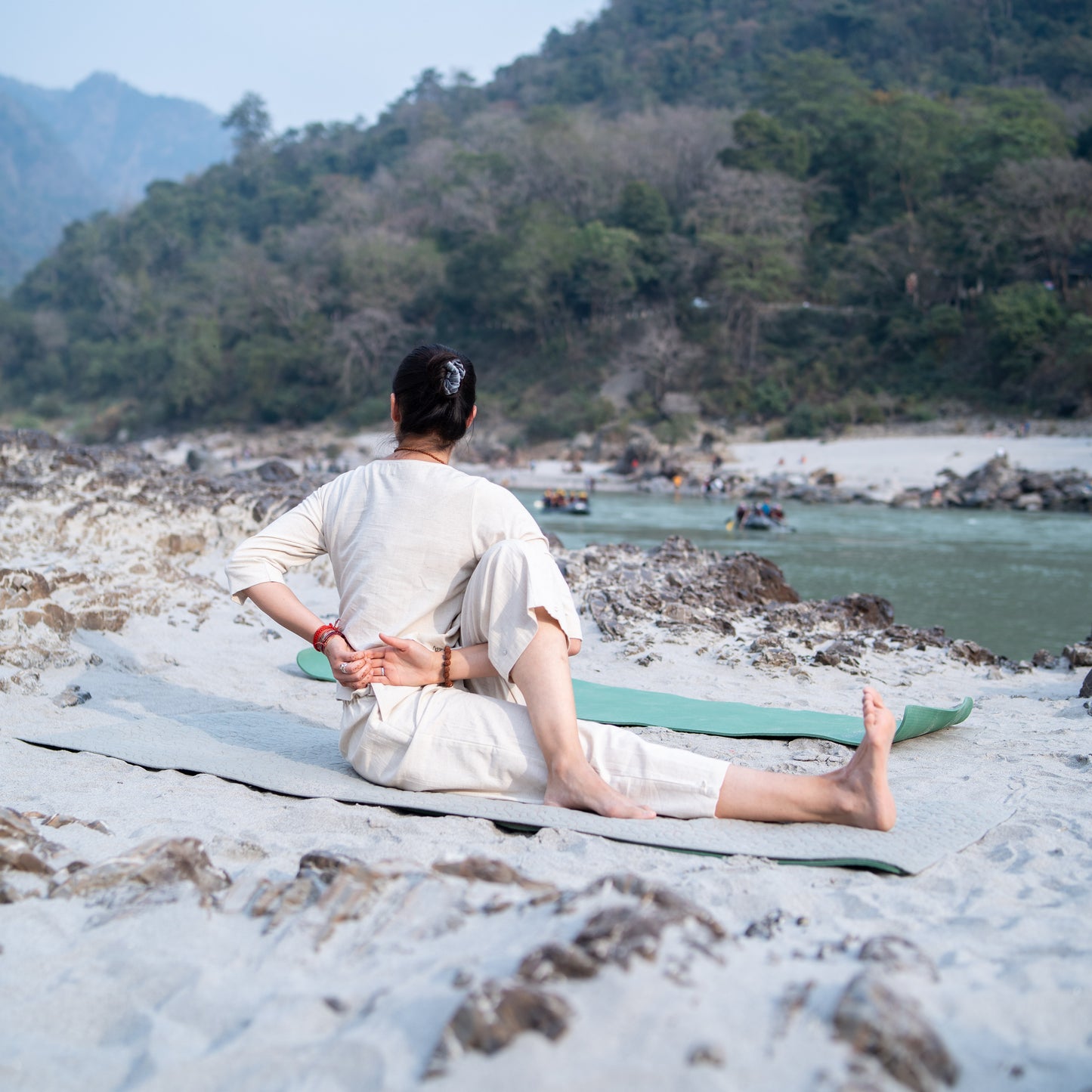 Women Cotton Yoga Pants and Yoga Top Set White -Chandra