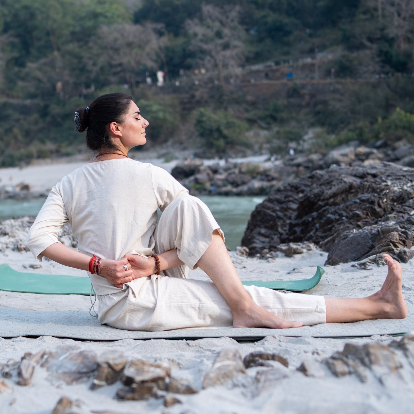 Women Cotton Yoga Pants and Yoga Top Set White -Chandra