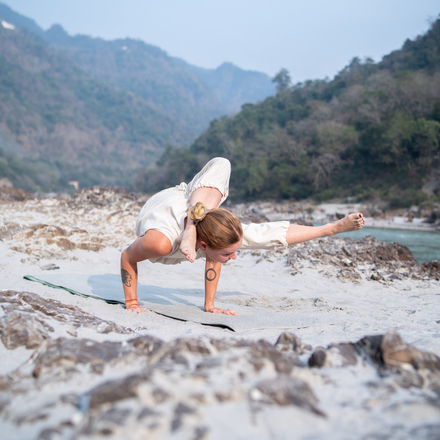 Women Cotton Yoga Pants with string pull -White -Ananda