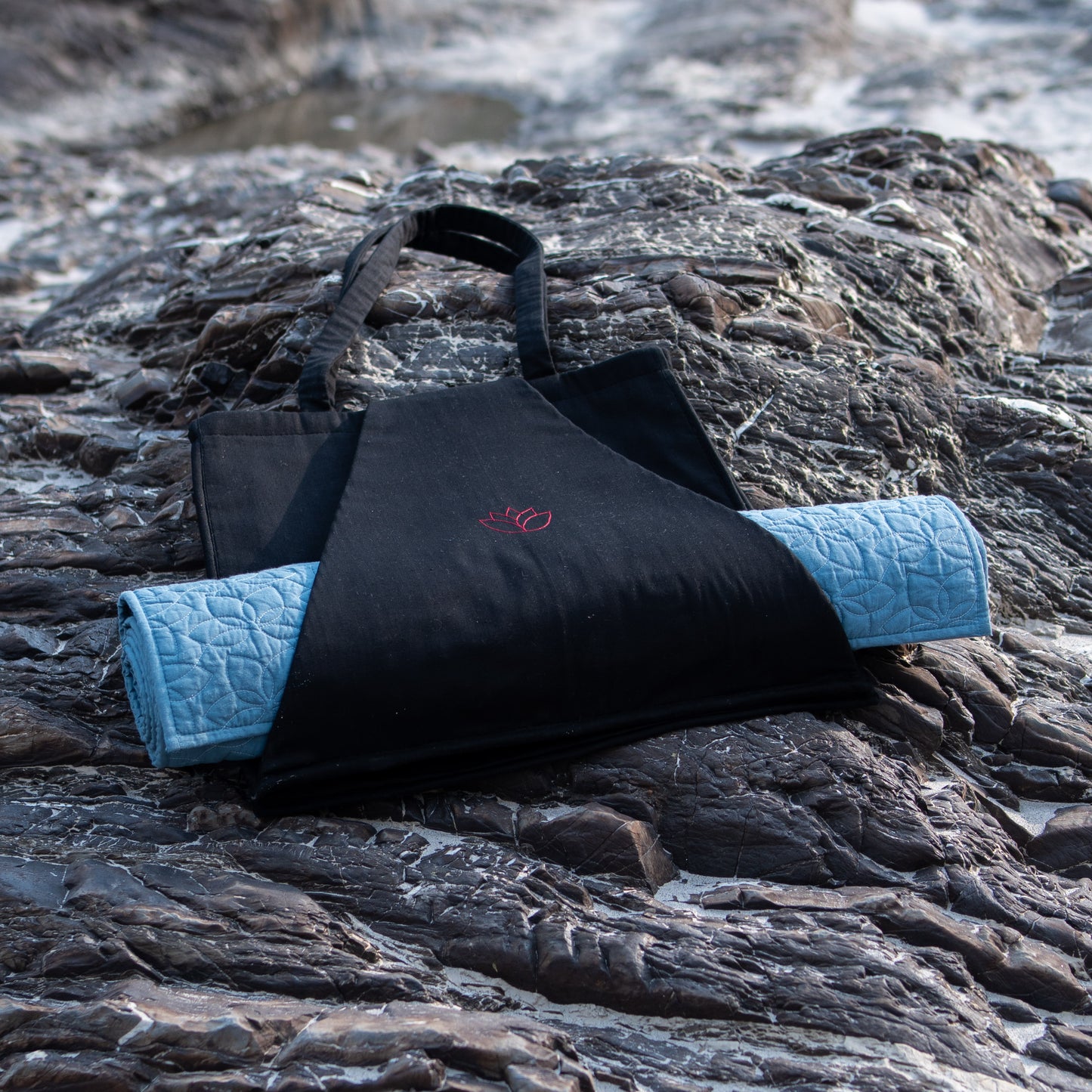 Cotton Yoga Mat in Blue- Padma Yoga Mat
