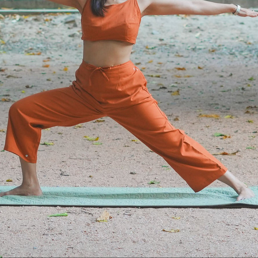 Chandra Yoga Pants 100% Cotton Mid Waist Pants Elasticised Back Straight Fit with Buttons to Cinch at The Ankle - Sienna