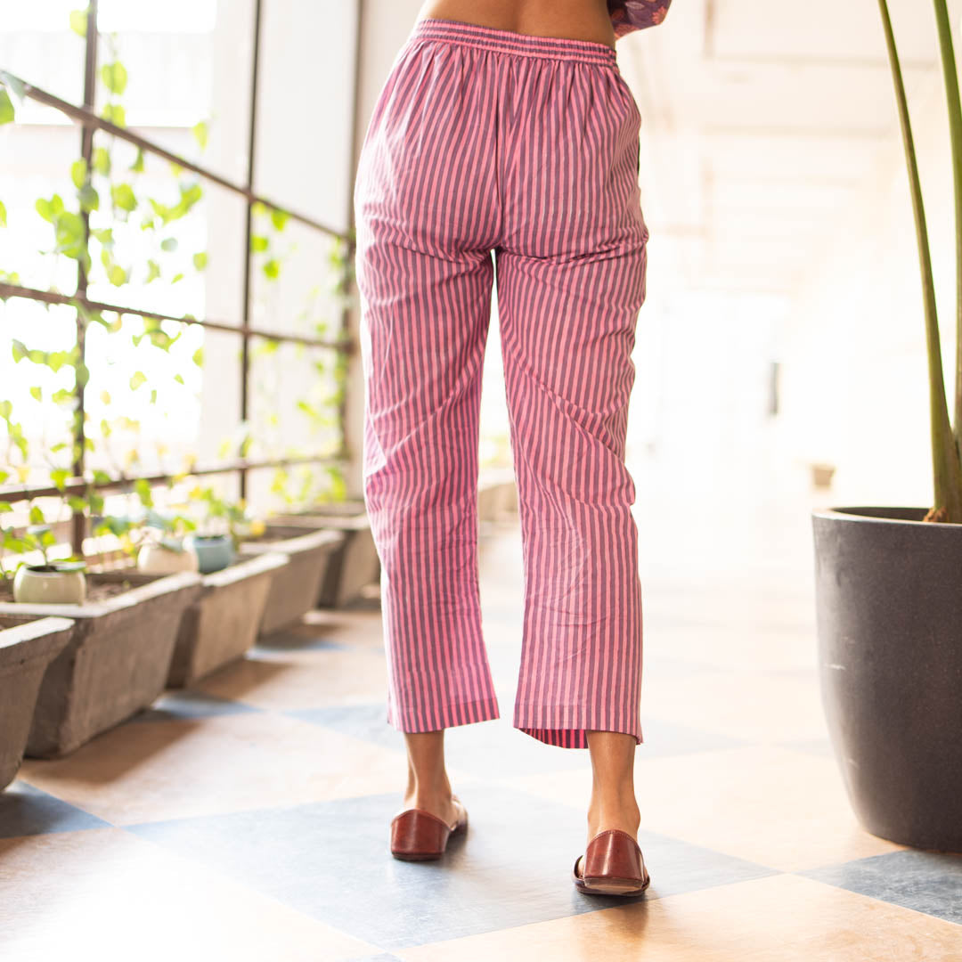 Purple Striped Straight Fit Trousers