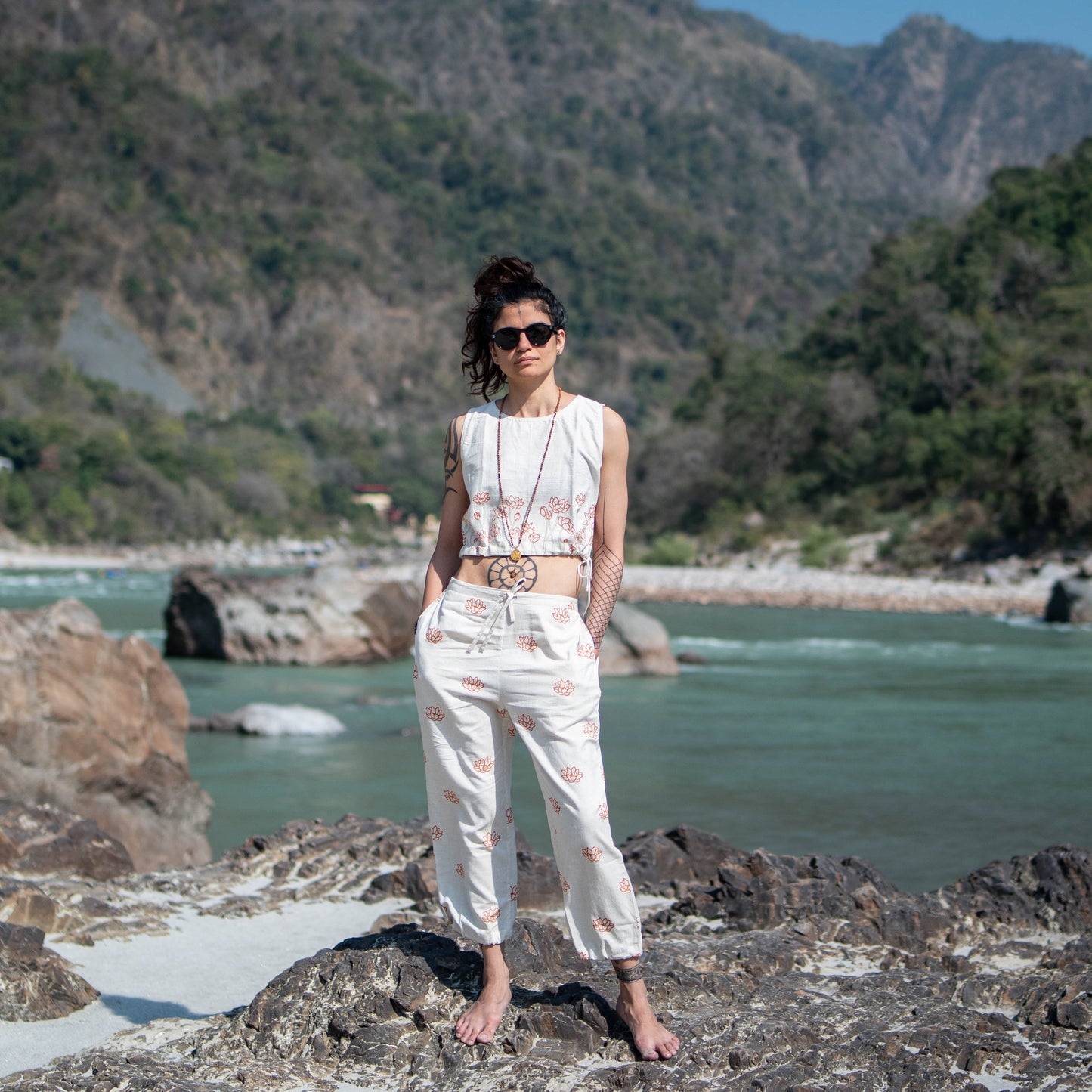 Women Cotton Hand Block Printed Yoga Crop Top -Ananda