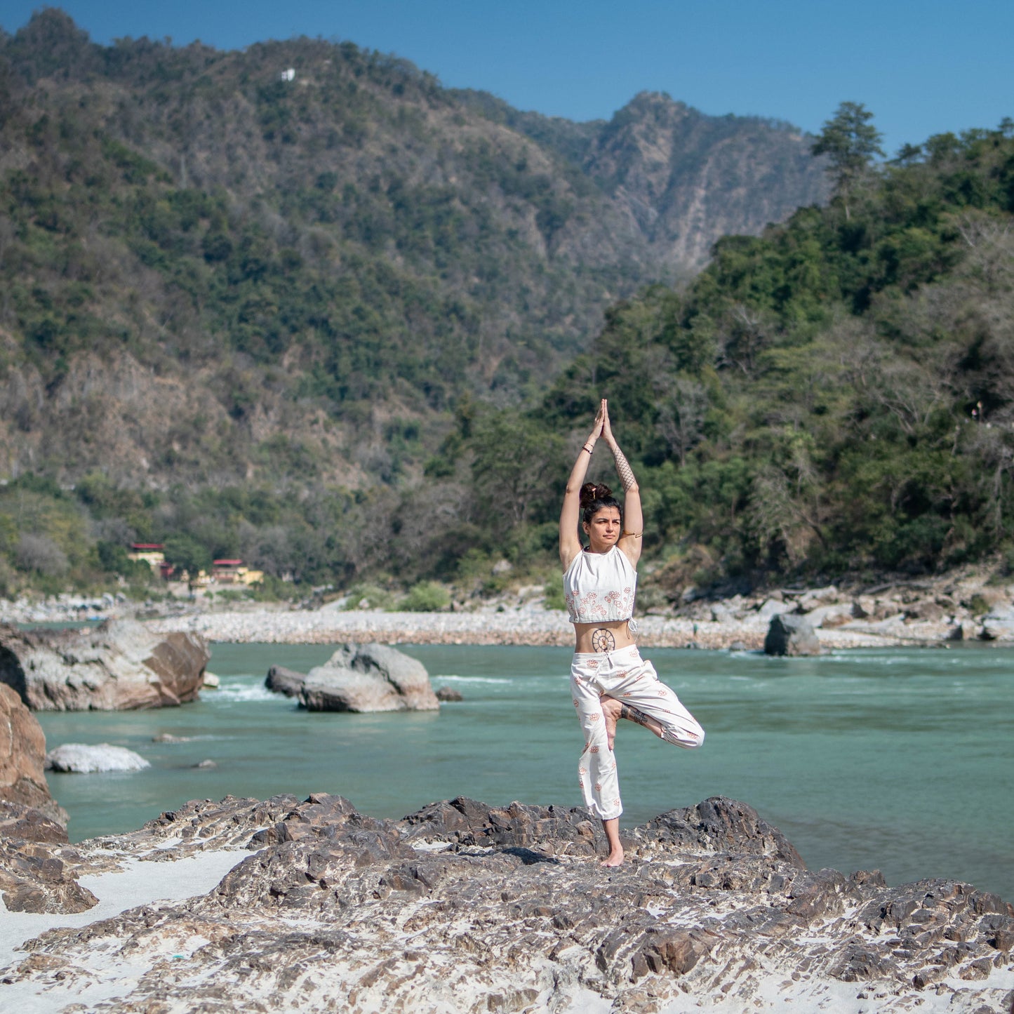 Women Cotton Hand Block Printed Yoga Crop Top -Ananda