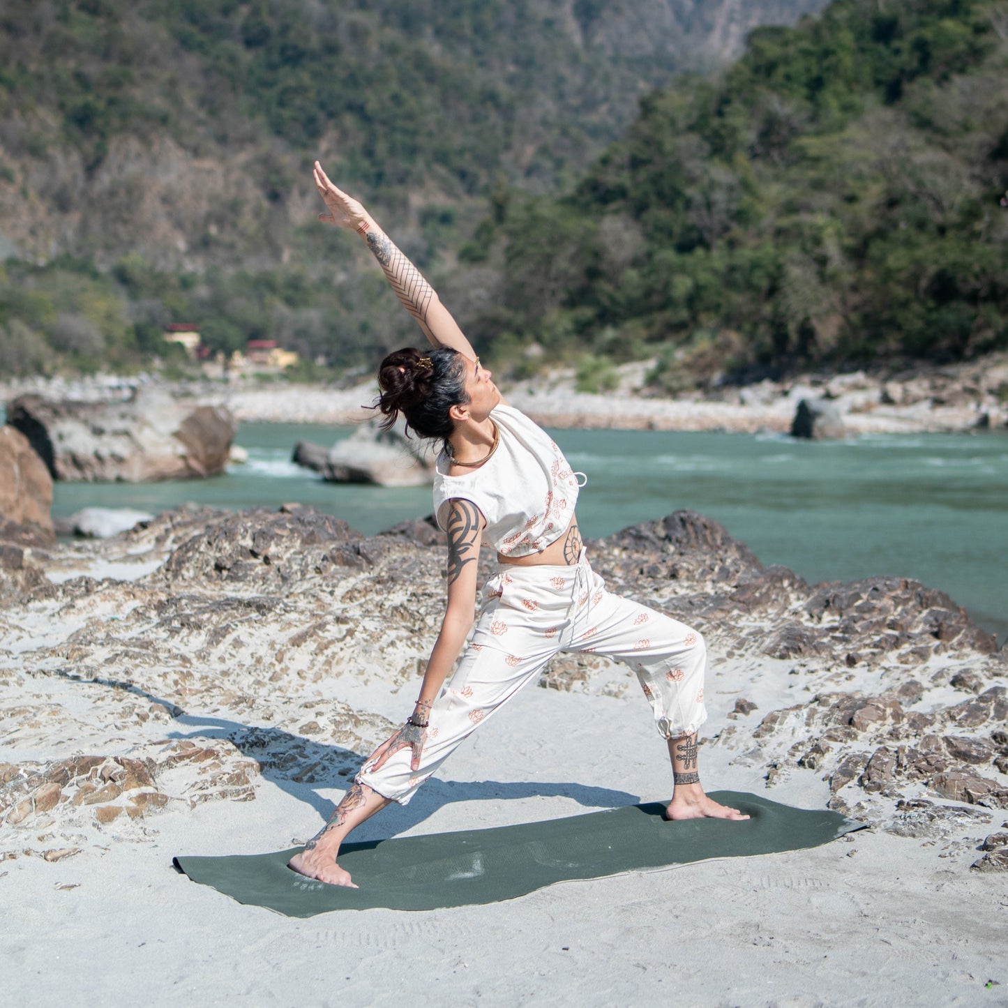 Women Cotton Hand Block Printed Yoga Pants and Yoga Top Set -Ananda