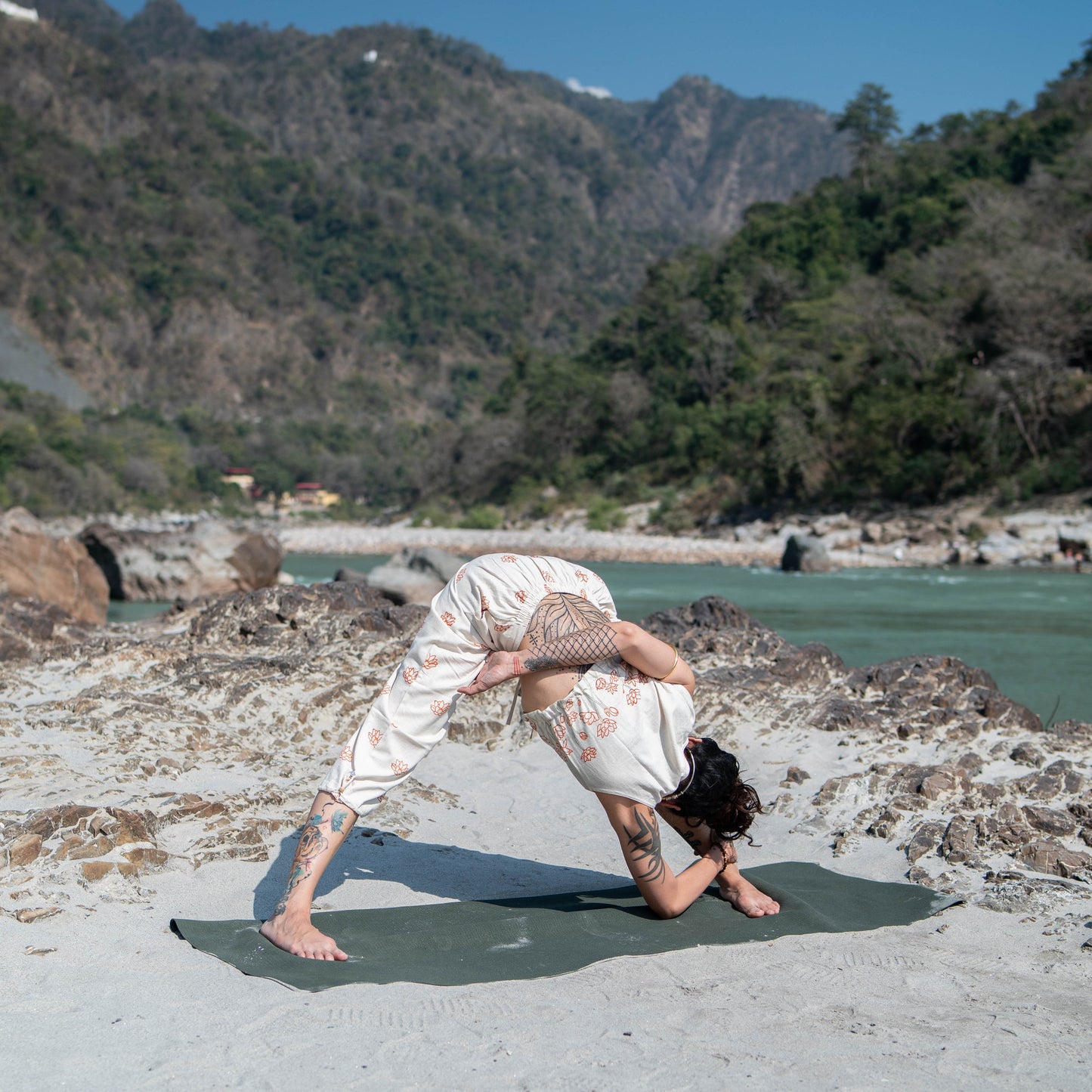 Women Cotton Hand Block Printed Yoga Pants and Yoga Top Set -Ananda