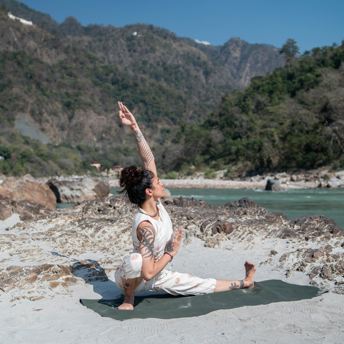 Women Cotton Hand Block Printed Yoga Pants and Yoga Top Set -Ananda