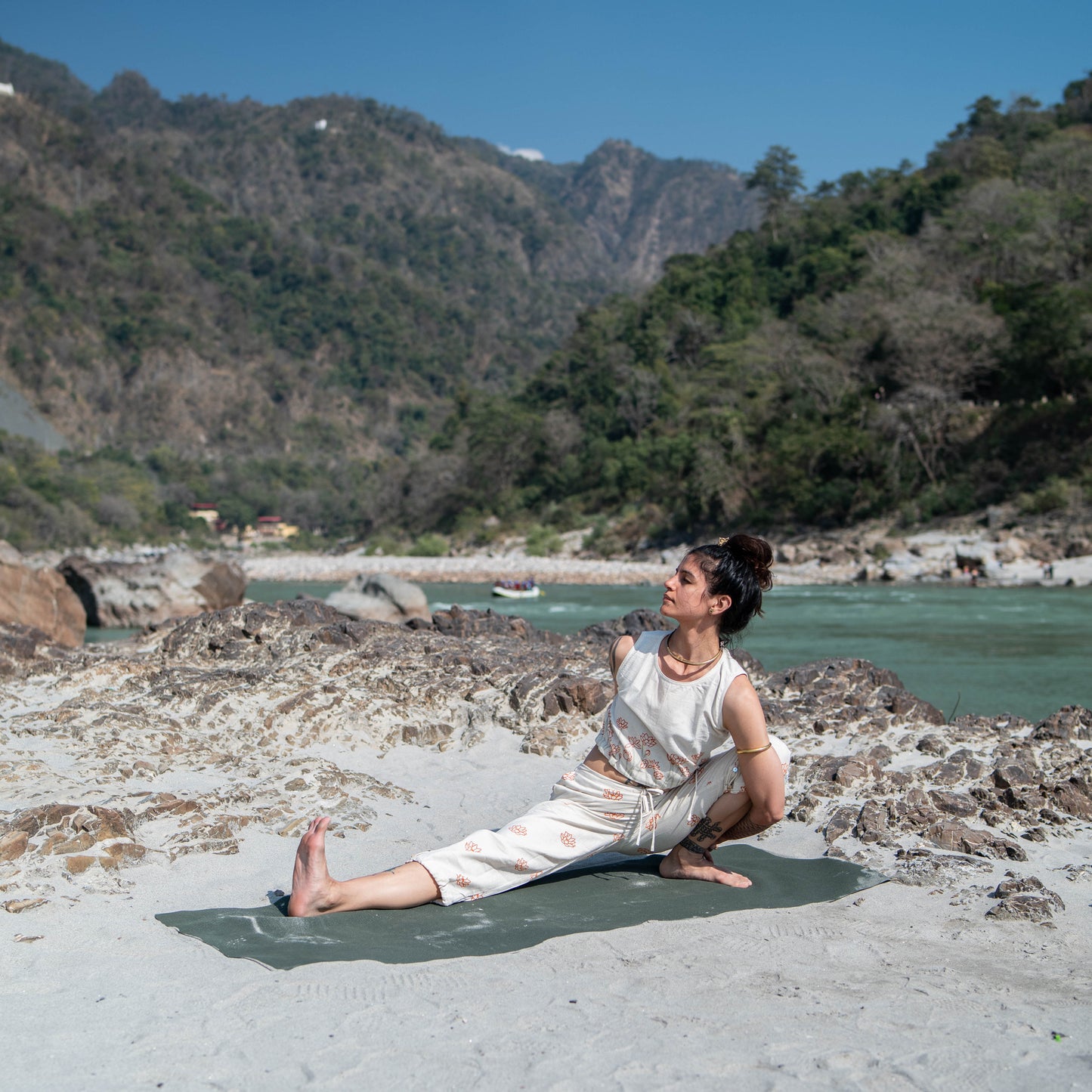 Women Cotton Hand Block Printed Yoga Pants with String pull -Ananda