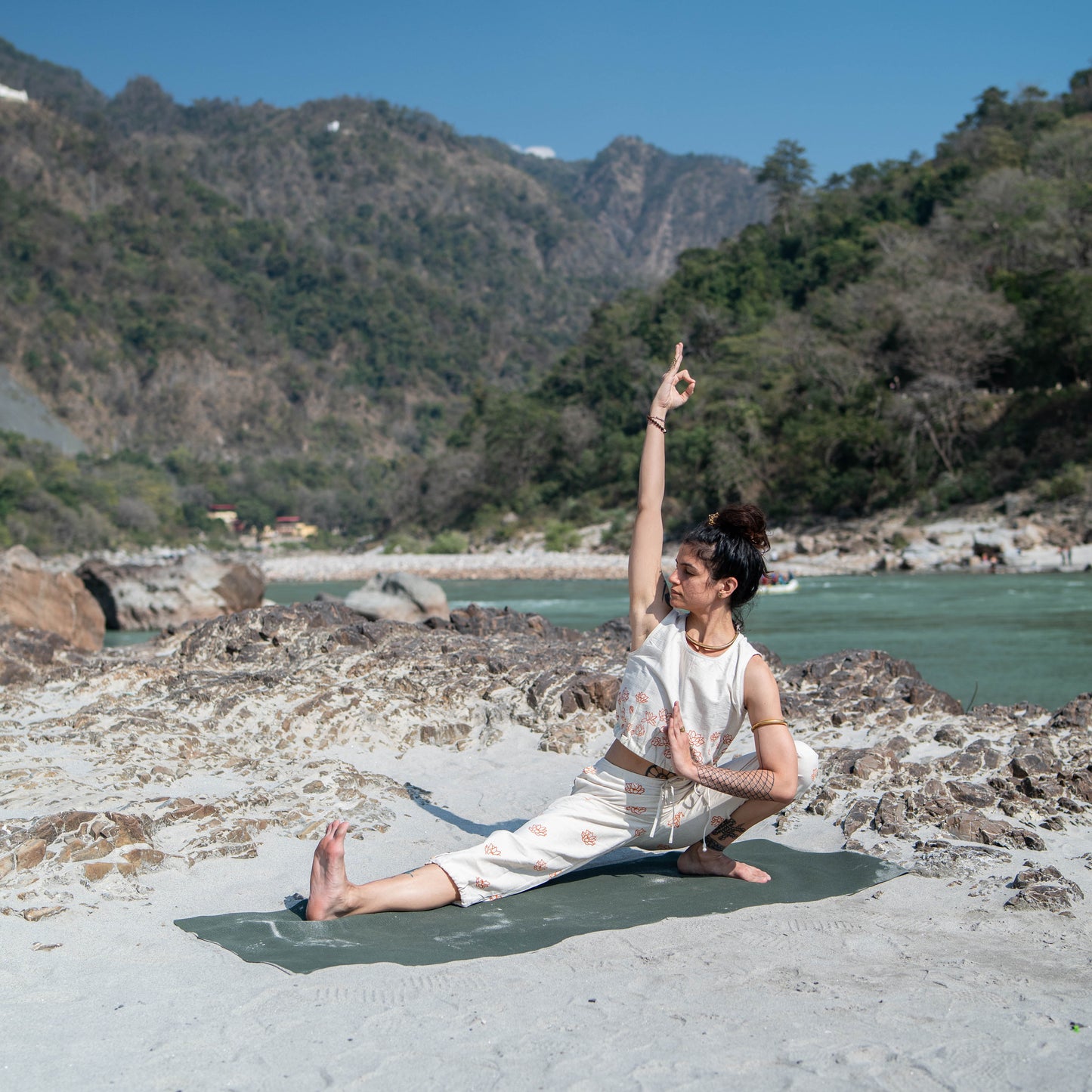 Women Cotton Hand Block Printed Yoga Pants and Yoga Top Set -Ananda