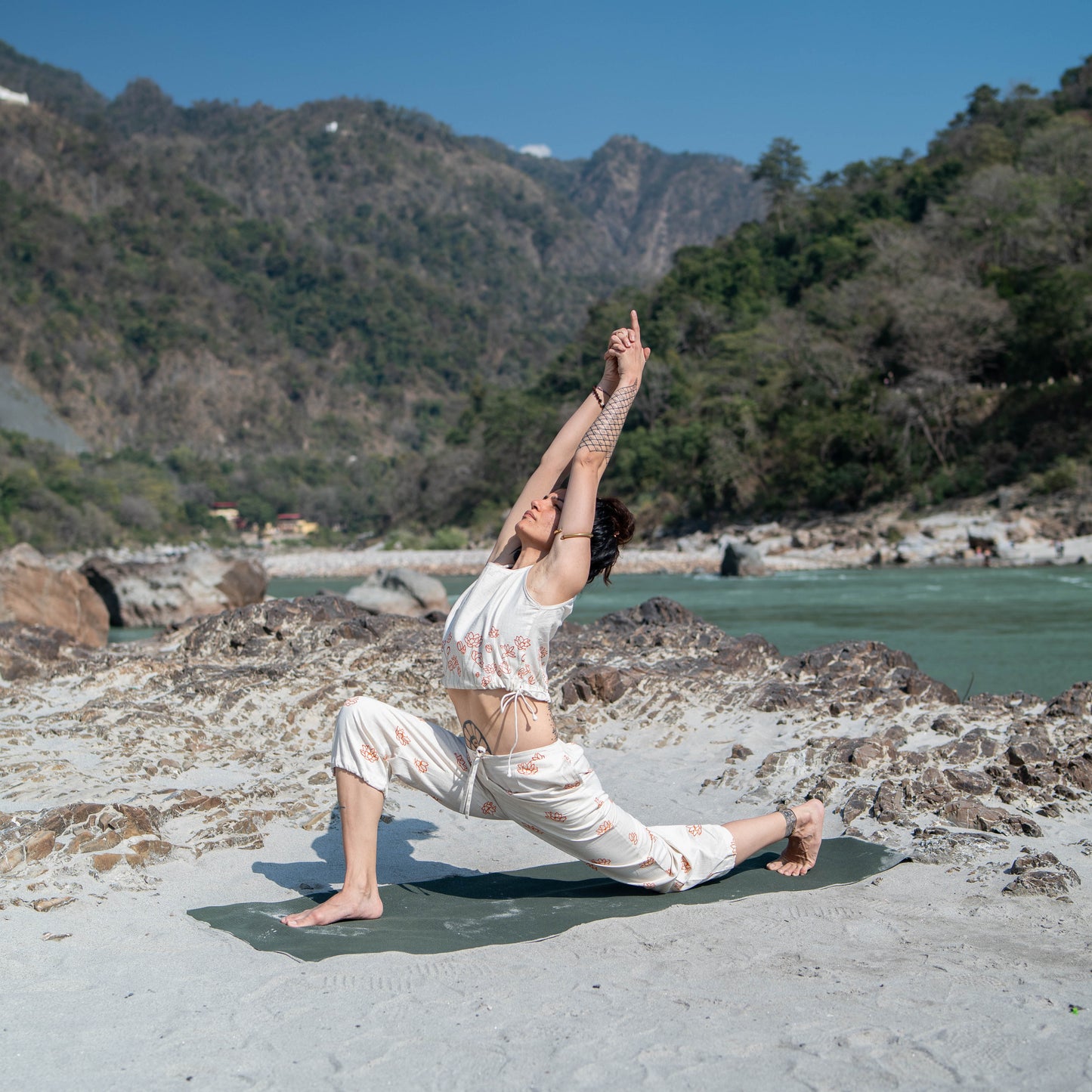 Women Cotton Hand Block Printed Yoga Pants and Yoga Top Set -Ananda