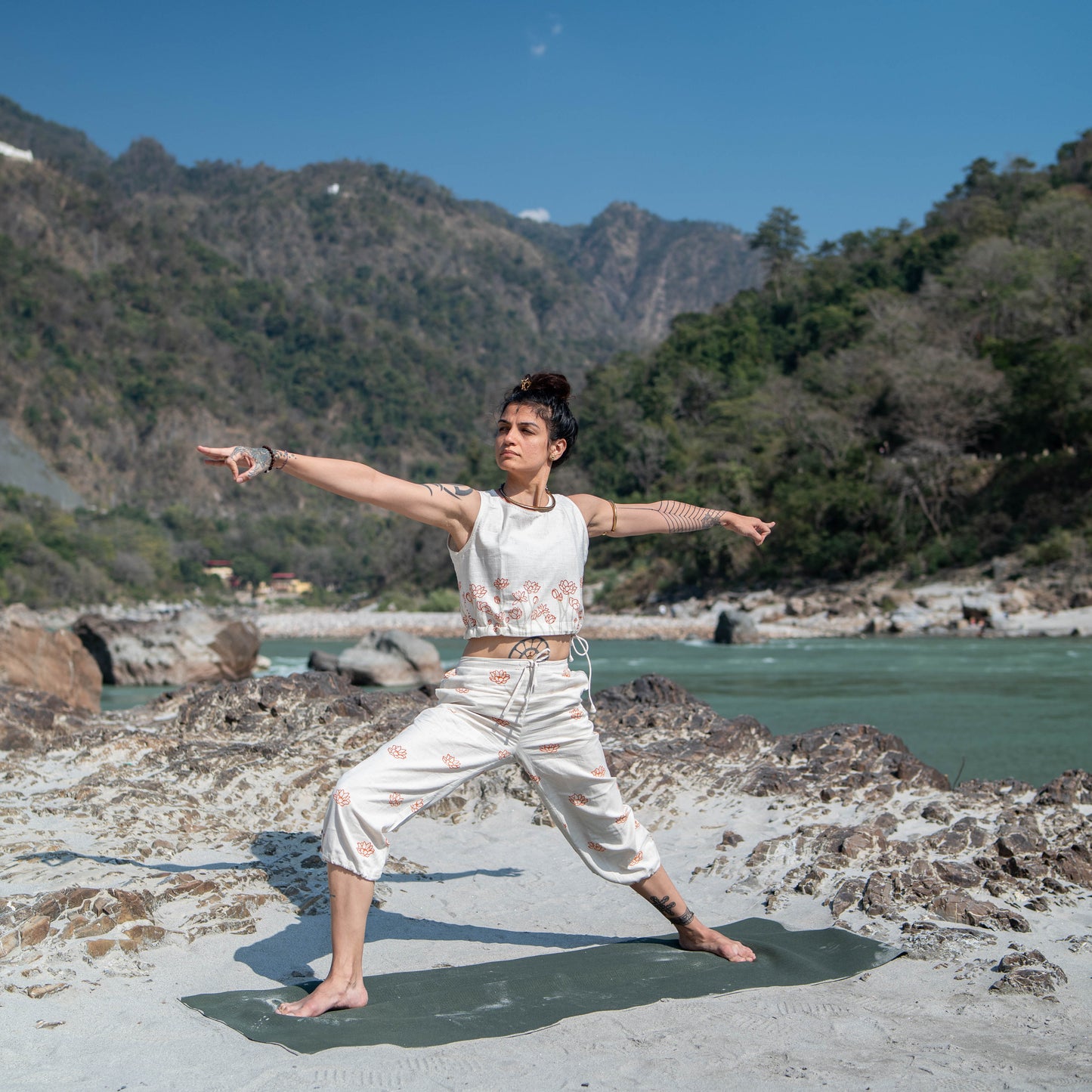 Women Cotton Hand Block Printed Yoga Crop Top -Ananda