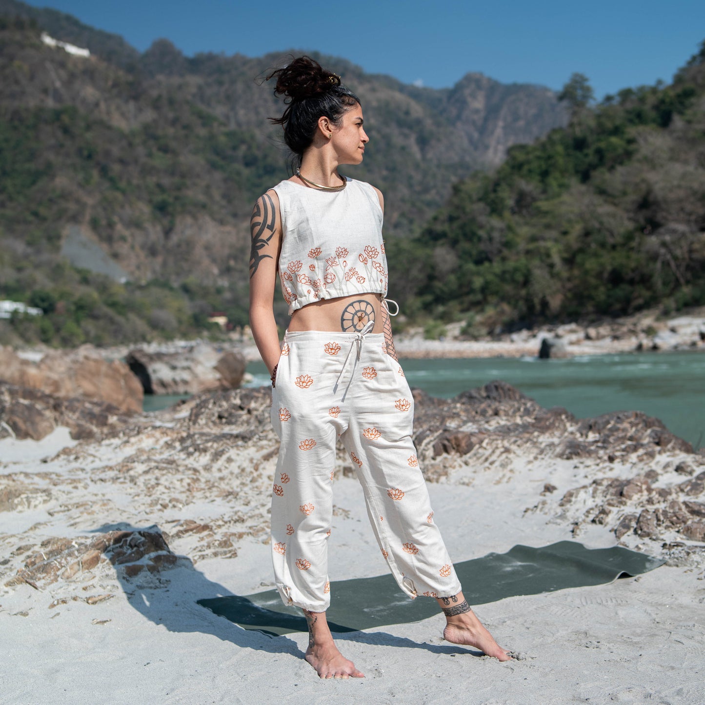 Women Cotton Hand Block Printed Yoga Crop Top -Ananda
