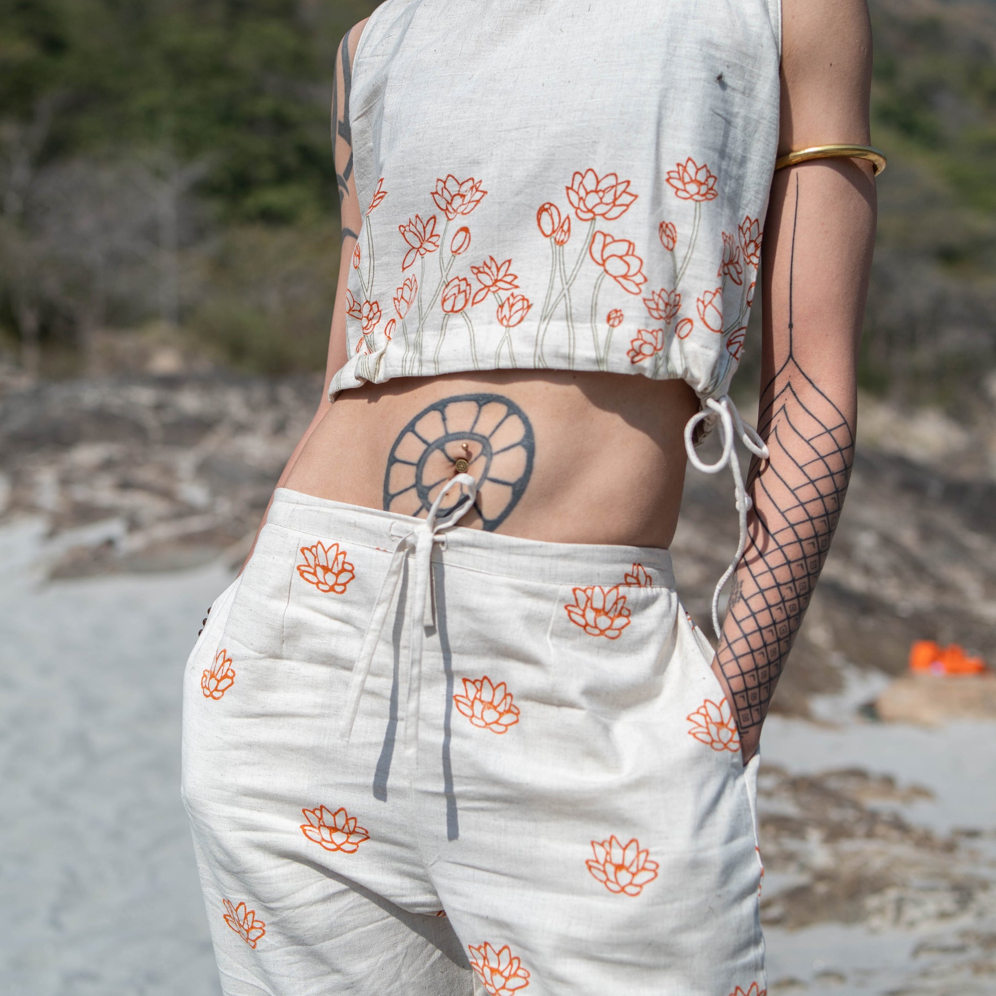 Women Cotton Hand Block Printed Yoga Crop Top -Ananda |AKISO
