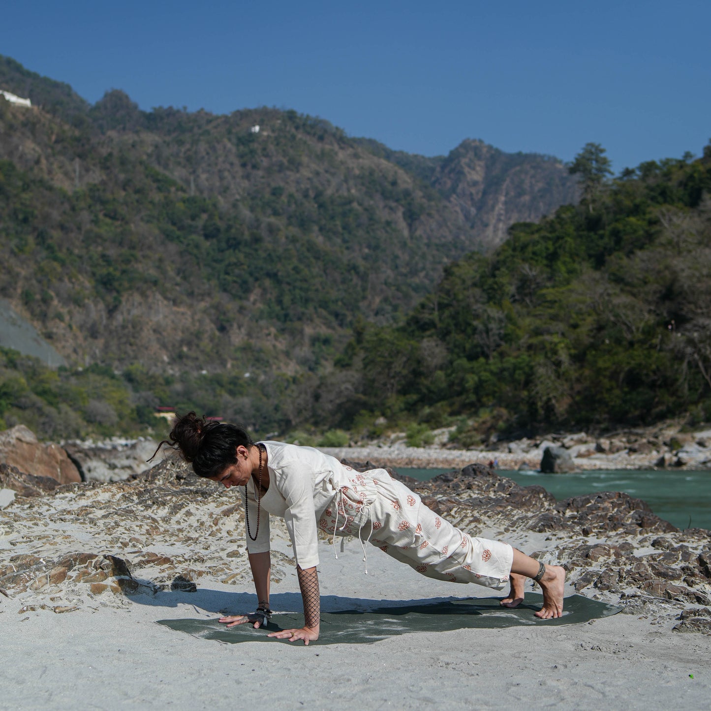 Women Cotton Hand Block Printed Yoga Top and Yoga Pants Set -Chandra