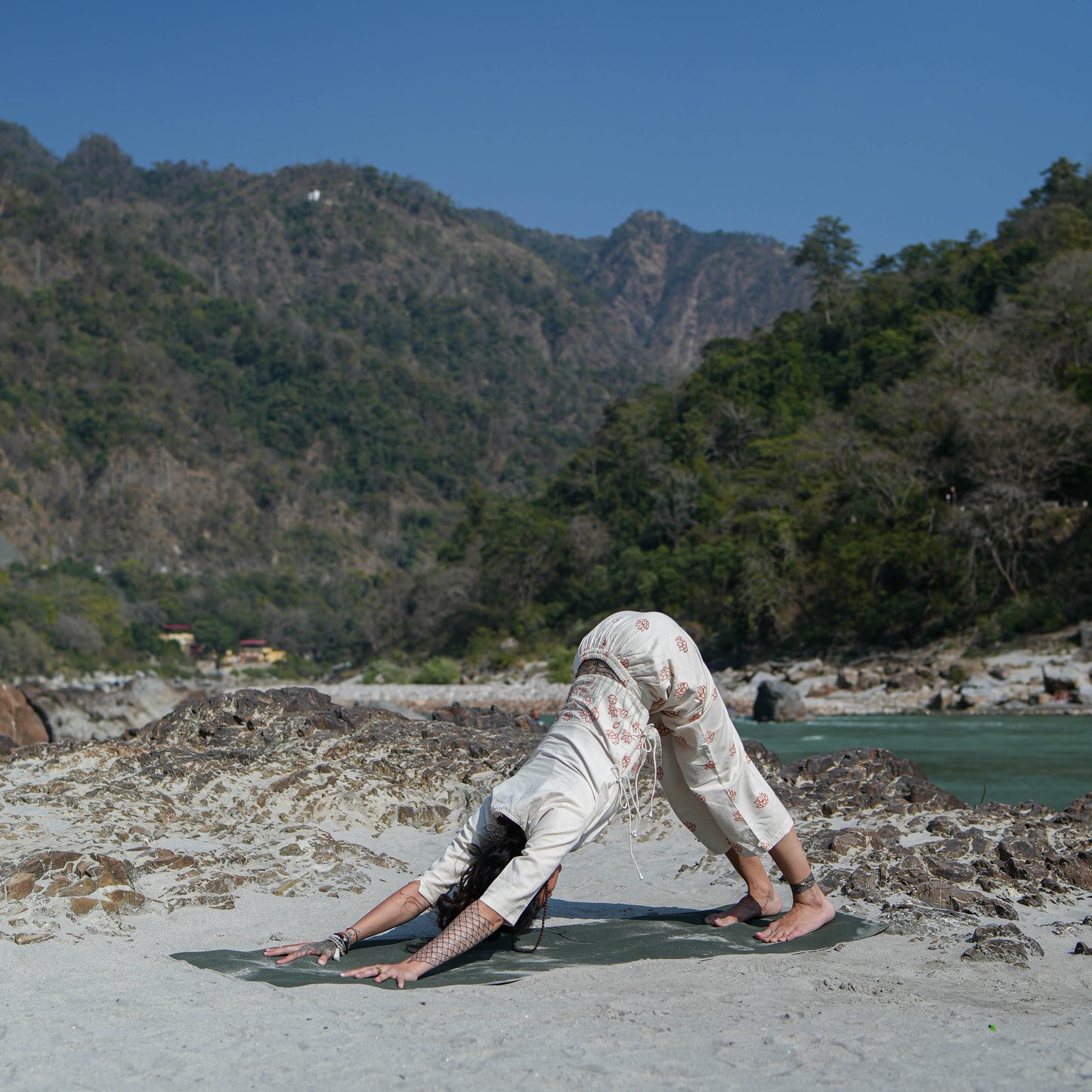 Women Cotton Hand Block Printed Yoga Top and Yoga Pants Set -Chandra