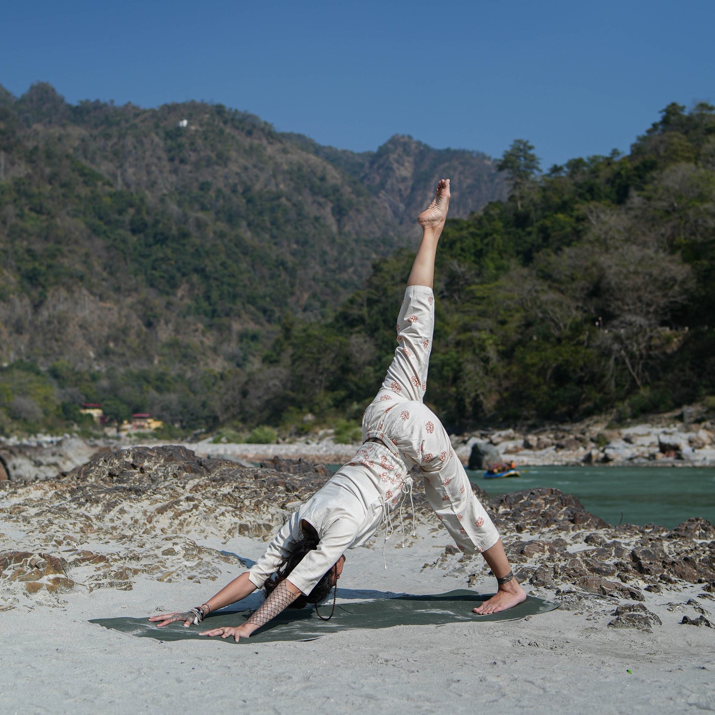 Women Cotton Hand Block Printed Yoga Top and Yoga Pants Set -Chandra