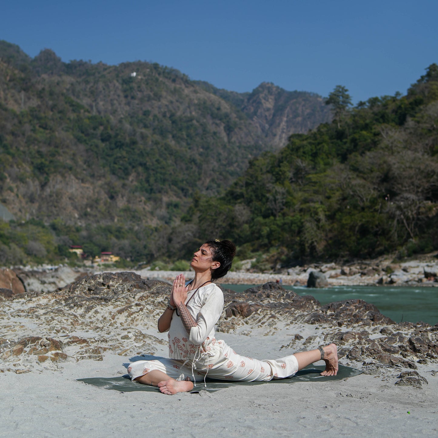 Women Cotton Hand Block Printed Yoga Top and Yoga Pants Set -Chandra