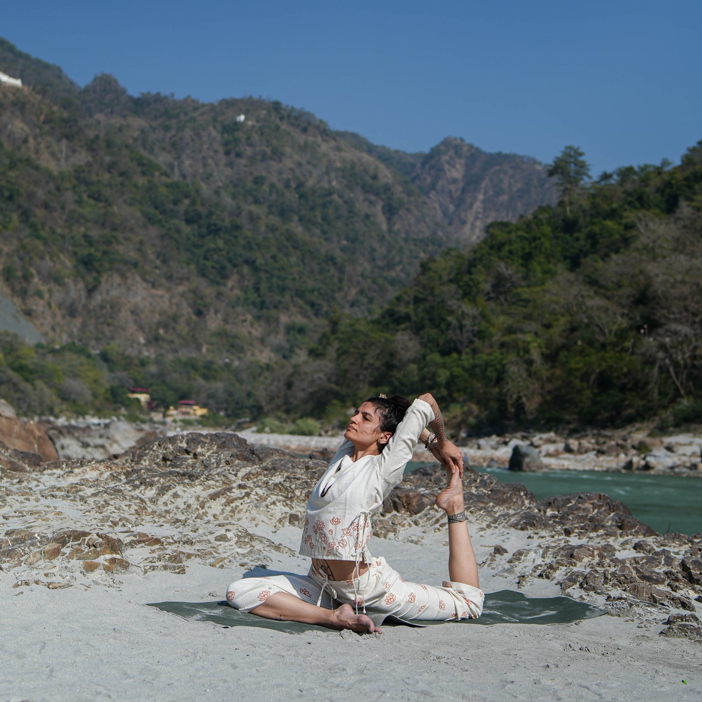 Women Cotton Hand Block Printed Yoga Top and Yoga Pants Set -Chandra