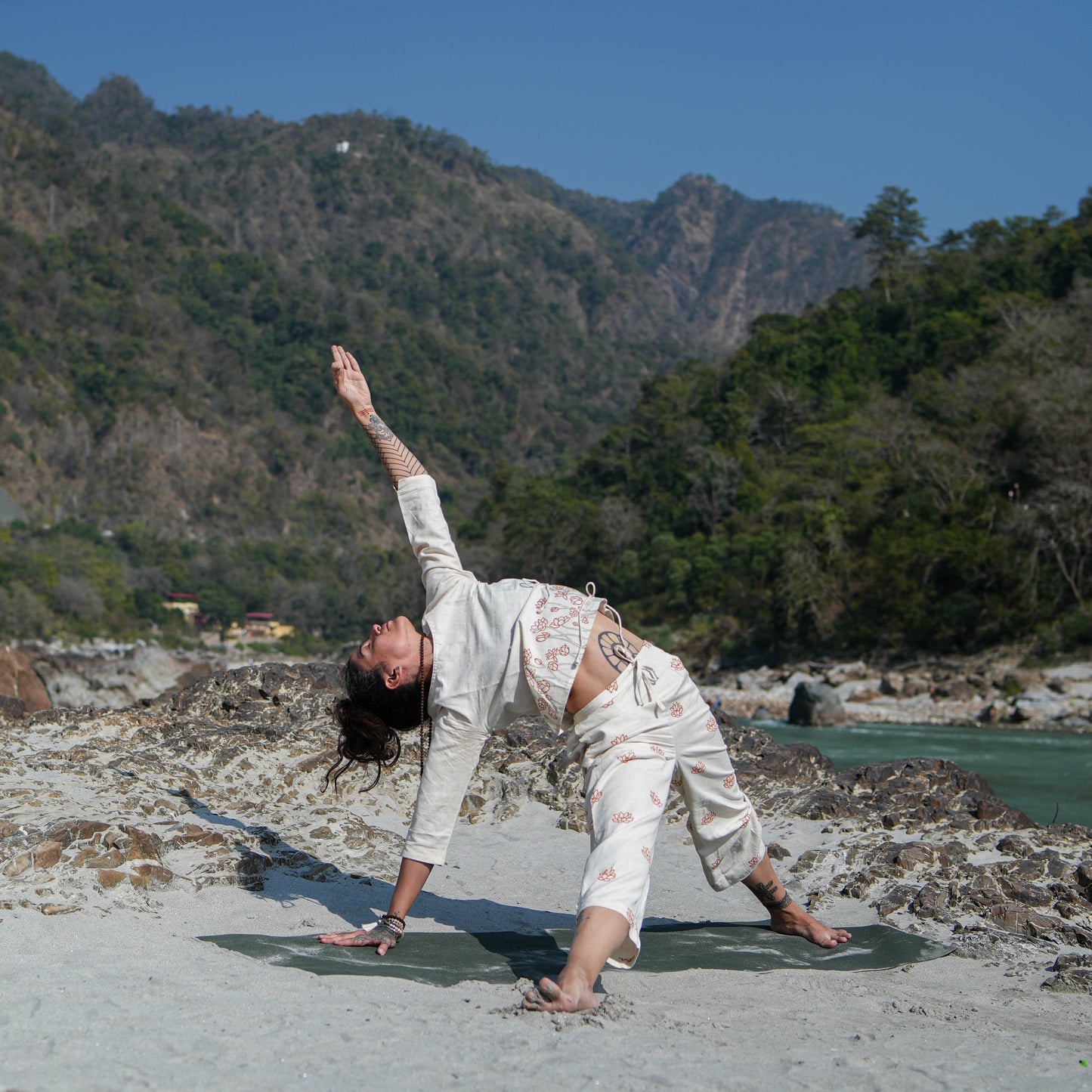 Women Cotton Hand Block Printed Yoga Top and Yoga Pants Set -Chandra