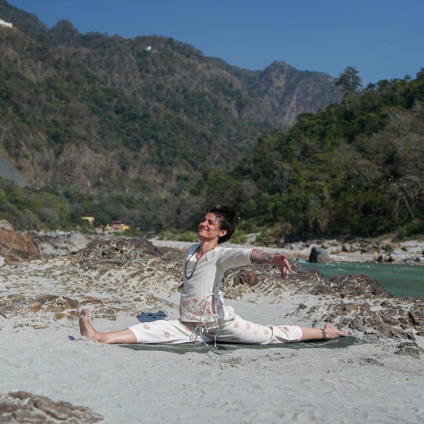 Women Cotton Hand Block Printed Yoga Top and Yoga Pants Set -Chandra