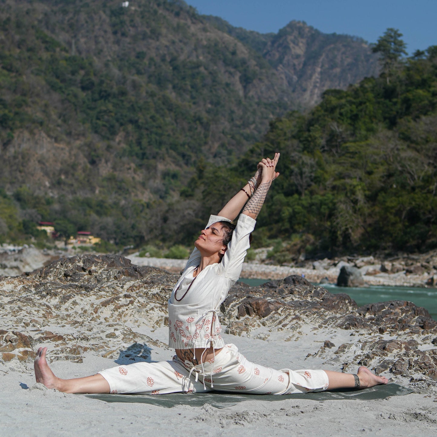 Women Cotton Hand Block Printed Yoga Top and Yoga Pants Set -Chandra