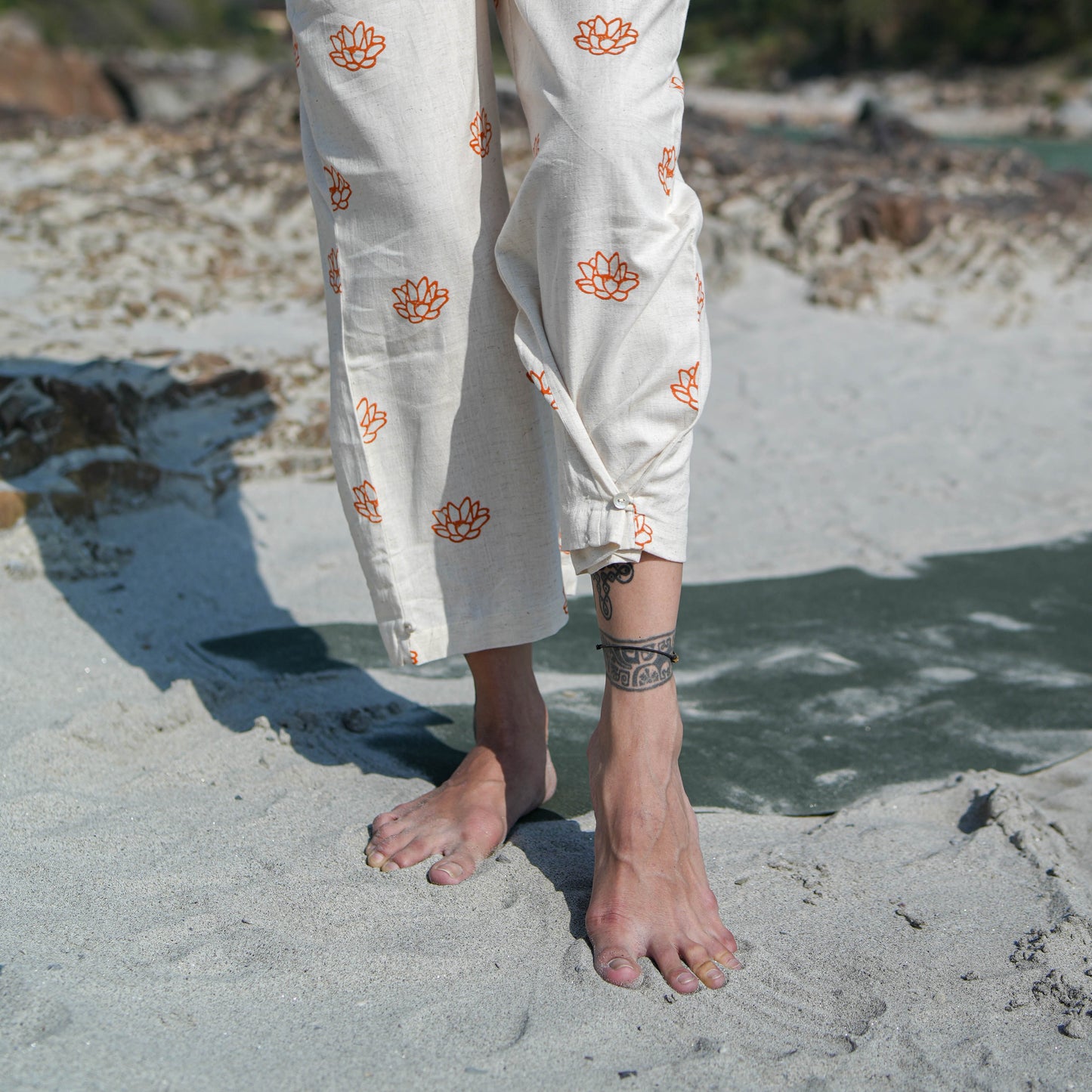 Women Cotton Hand Block Printed Yoga Top and Yoga Pants Set -Chandra