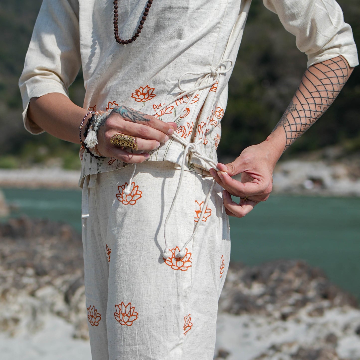 Women Cotton Hand Block Printed Yoga Top and Yoga Pants Set -Chandra