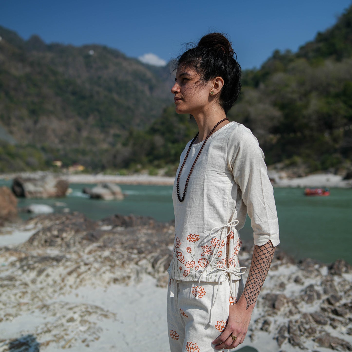 Women Cotton Hand Block Printed Yoga Top and Yoga Pants Set -Chandra