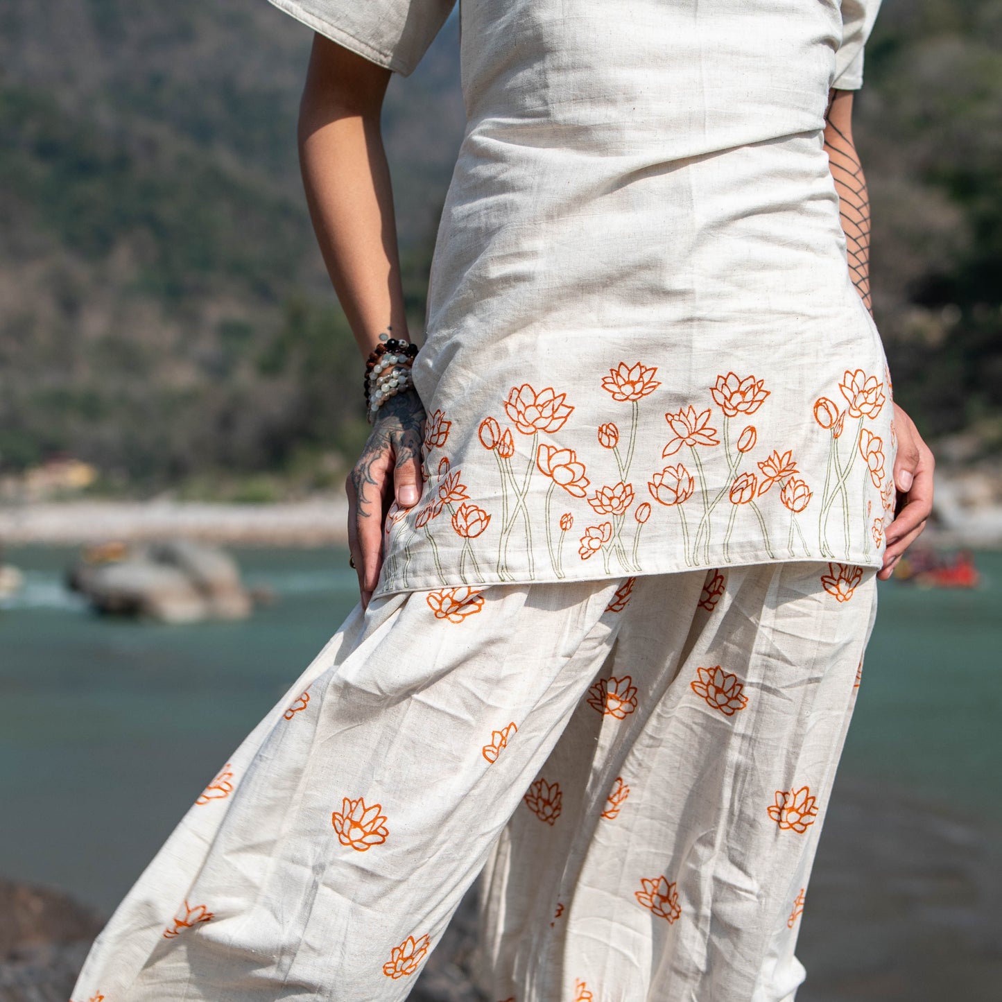Women Cotton Hand Block Printed Yoga Pants and Yoga Top Set -Chakra