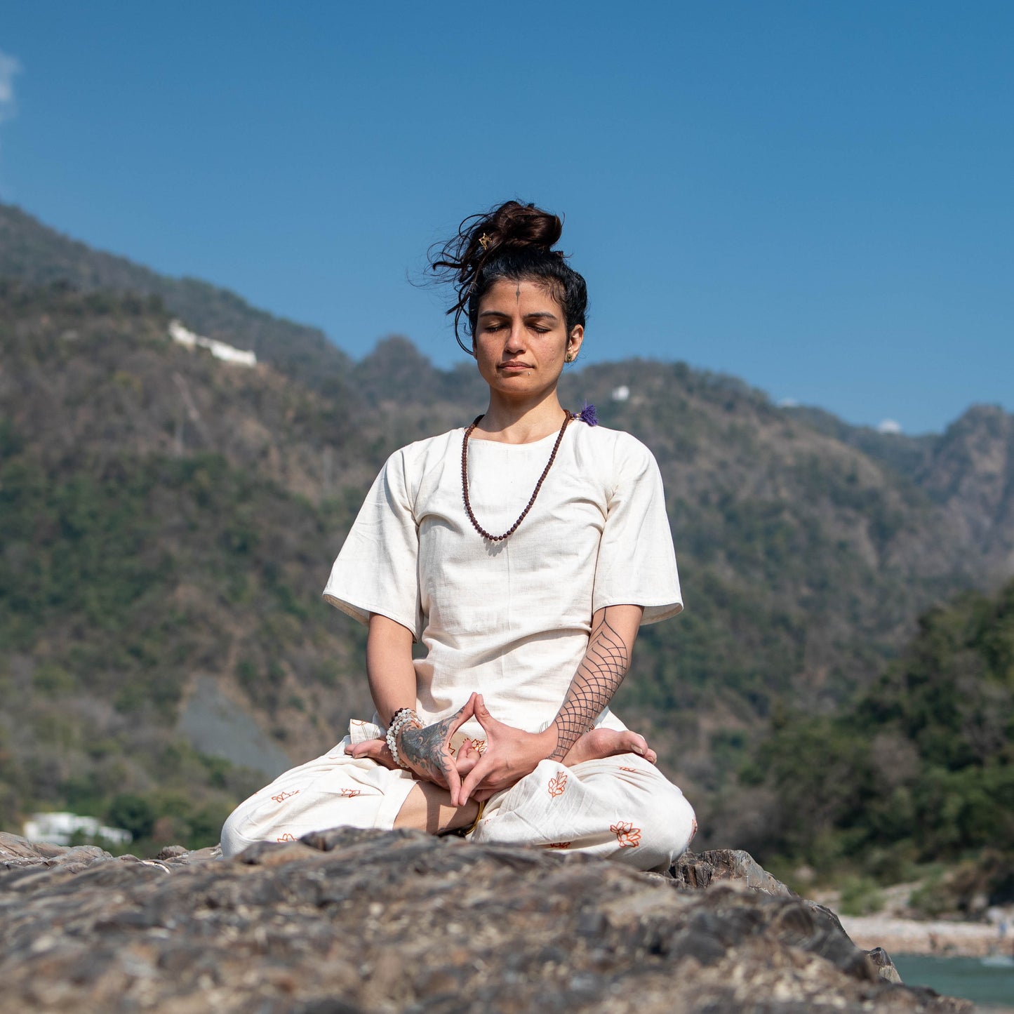 Women Cotton Hand Block Printed Yoga Pants and Yoga Top Set -Chakra