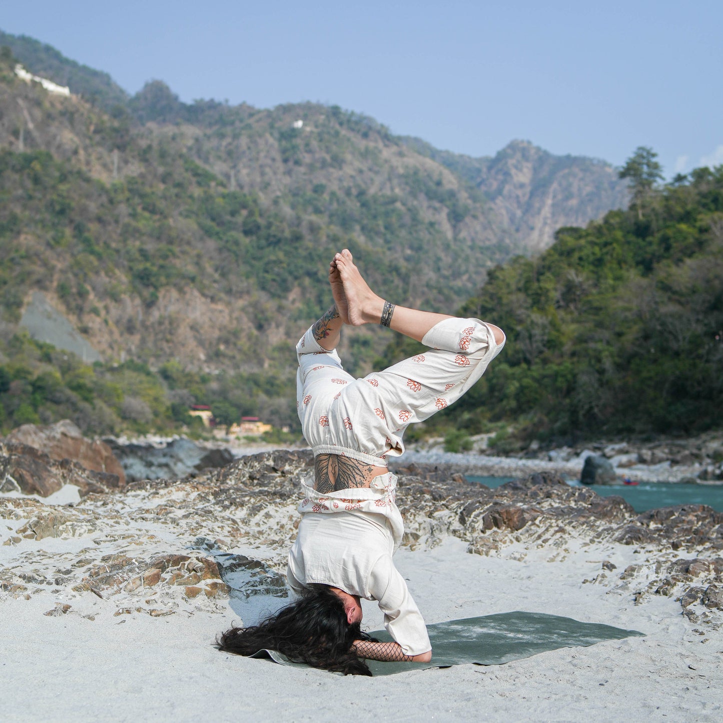 Women Cotton Hand Block Printed Yoga Pants and Yoga Top Set -Surya